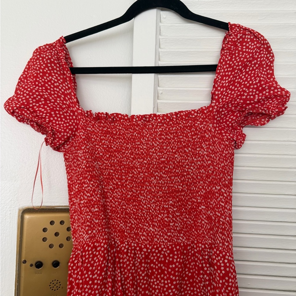 Reformation Inka Dress -  Floral Smocked Puff Sleeve midi Dress